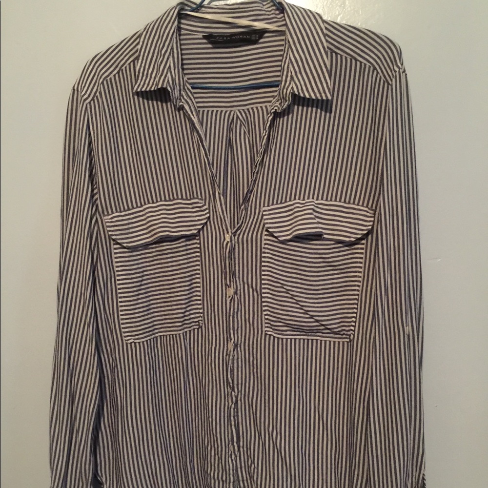Zara blue and white striped button down